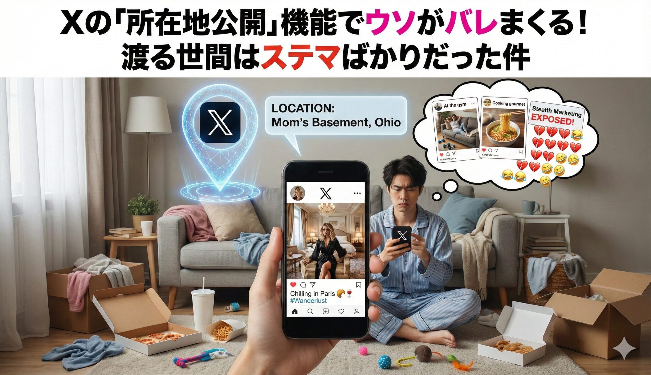 Xの「所在地公開」機能でウソがバレまくる！　渡る世間はステマばかりだった件