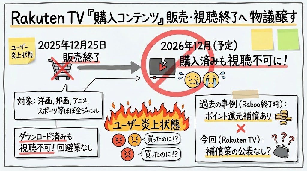 Rakuten TVは買い切り永続視聴できるはずだったのに突然の販売終了のお知らせにユーザー激怒