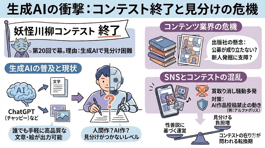 生成AIで「公募コンテスト」が終了する事態へ 妖怪川柳コンテスト終了は妖怪ではなくAIの仕業だった
