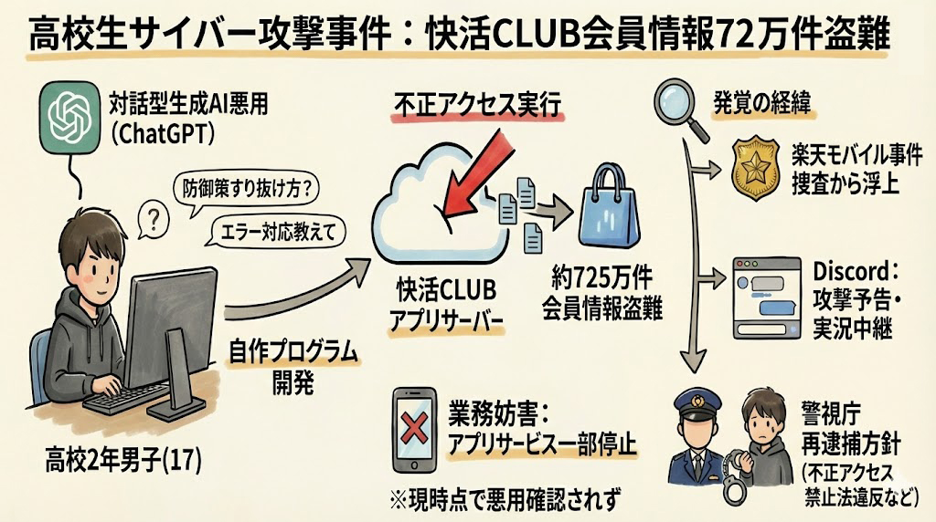 男子高校生がチャットGPTを使い快活CLUBをハッキングして約72万件の会員情報を盗み取った！
