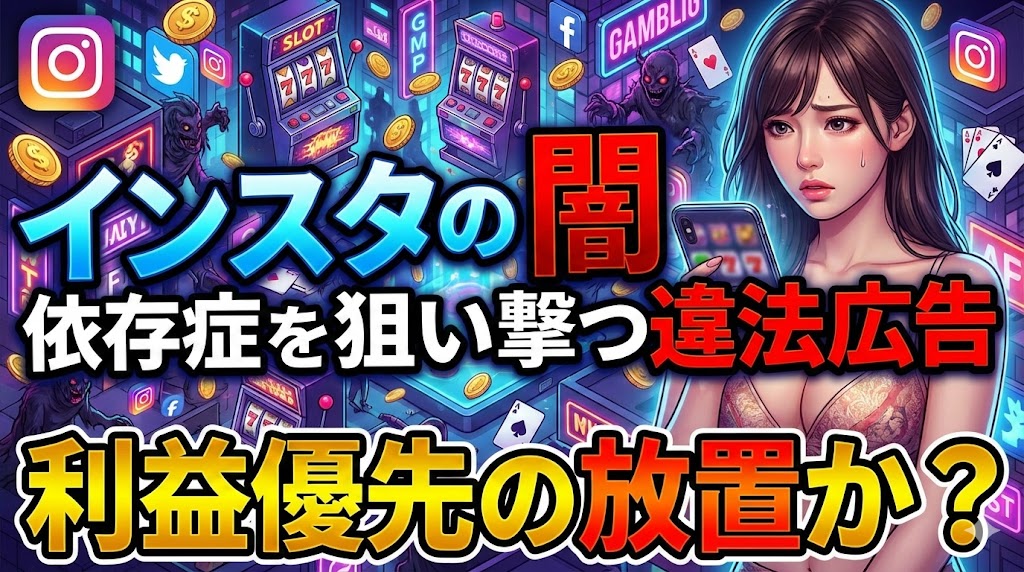 インスタを運営するメタが違法オンラインカジノ広告をギャンブル依存症の人達に見せていたことが問題に！